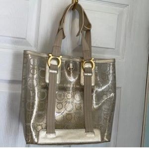 Salvatore Ferragamo Clear leather and canvas bag